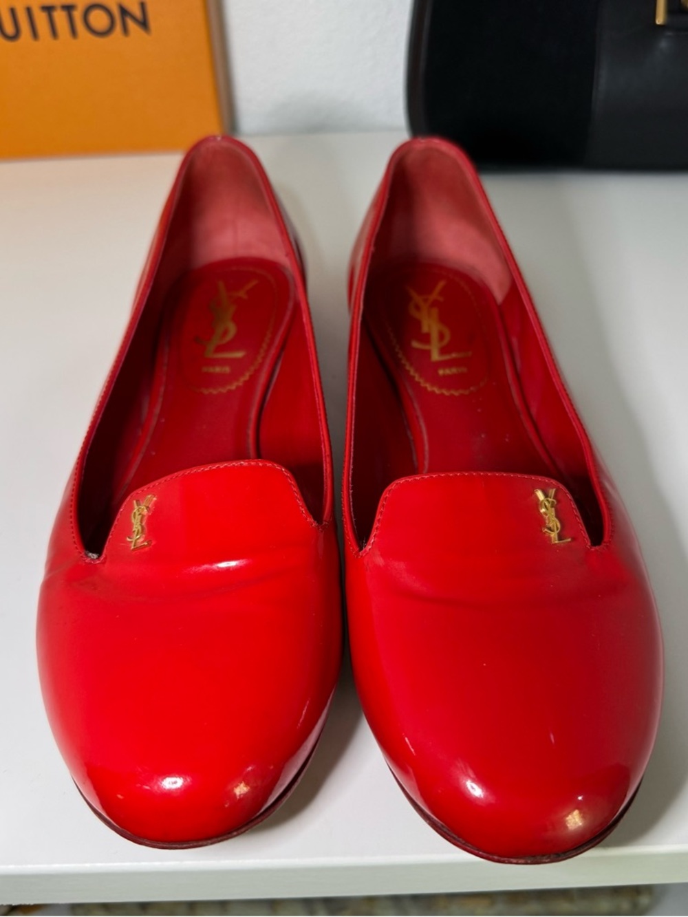 Saint Laurent Red Patent Leather Slip-On Flats - Picture 2 of 7